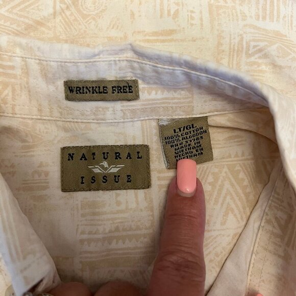 Men's Natural Issue Short Sleeve Patterned Cotton Shirt, Size Large Tall - Picture 6 of 10